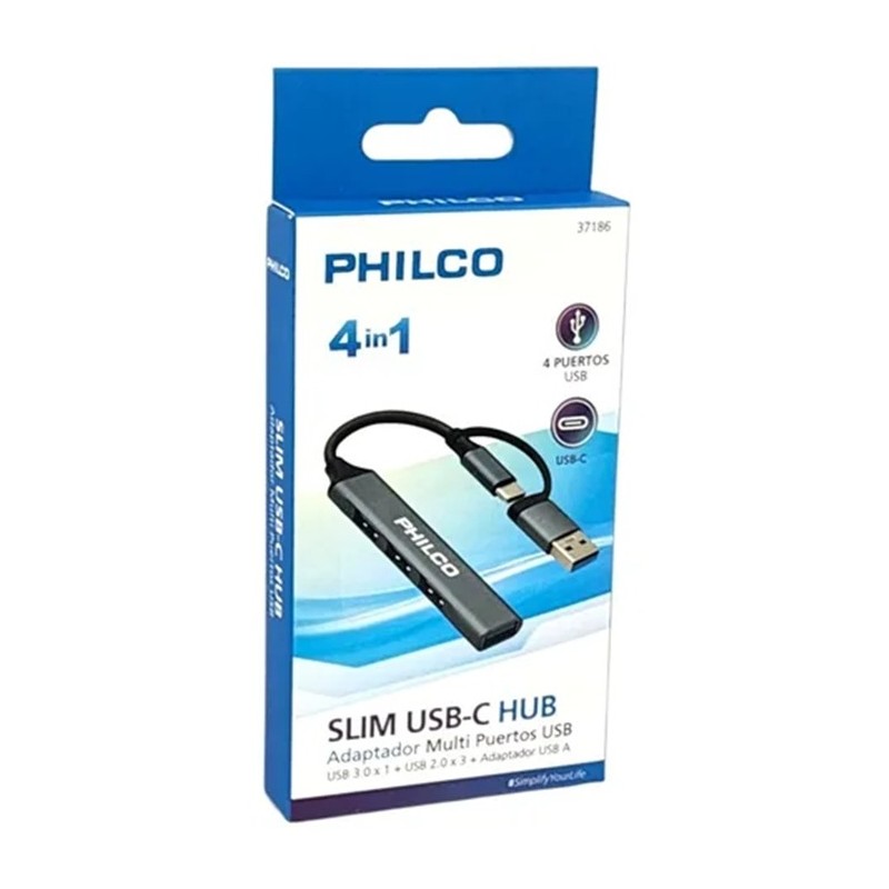 HUB USB A/C - Philco USB 3.0 - 4 Puertos